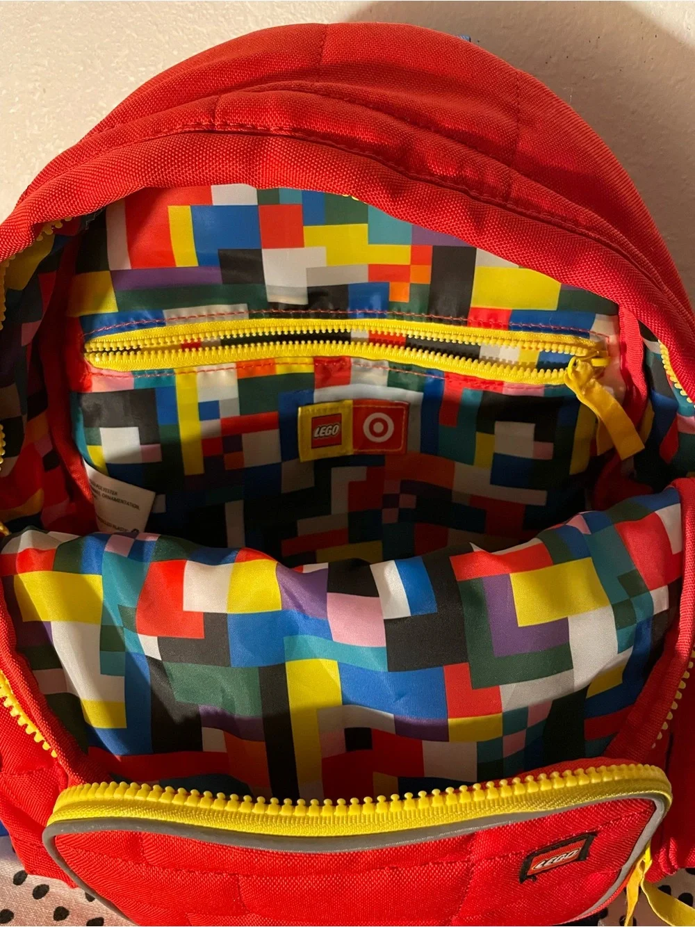 LEGO Kids Red Quilted Backpack with Yellow Trim